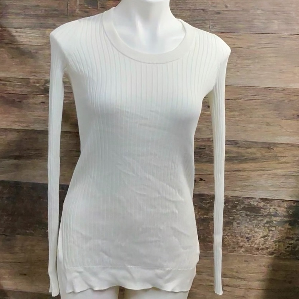 Athleta Ivory Ribbed Crew Neck Sweater